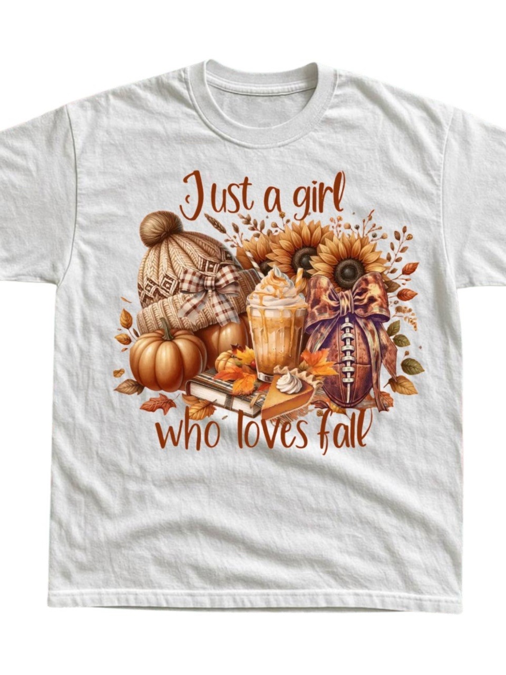 Gildan White Tee "Just a Girl Who Loves Fall" Autumn Graphic, Gift For Her, Him